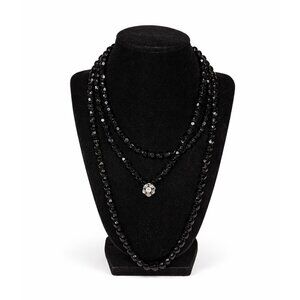 Simply Vera Wang 58" Faceted Black 8MM Glass Bead Necklace Rhinestone Ball